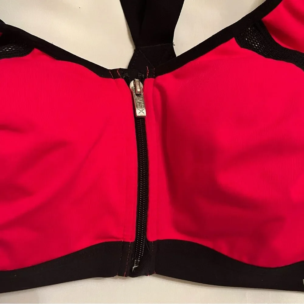 VSX Women's Bold Red Black Knockout Sports Bra size 34B Front Close high impact
